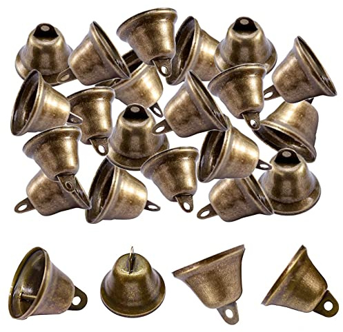 POTWPOT Vintage Bronze Jingle Bells, 20 Pack Christmas Craft Bells Mini Hanging Bells for Wind Chimes Dog Doorbell Making Xmas Crafts Supplies
