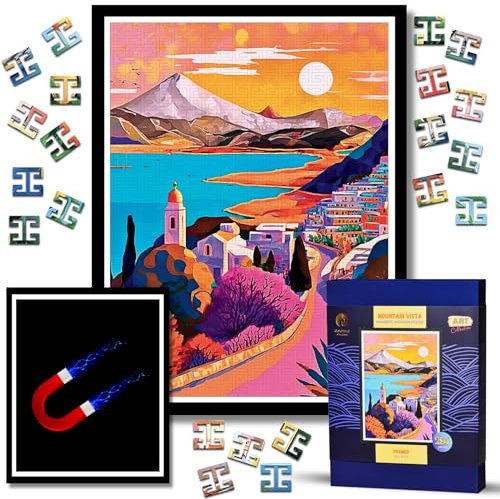 Framed Wooden Jigsaw Puzzles For Adults - Art Deco Jigsaw Puzzle - Challenging Landscape Jigsaw - Birthday Idea (Mountain Vista)