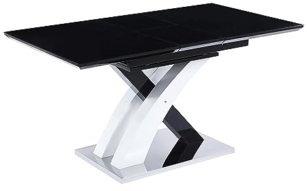 7 Star FURNITURE Stello Esstisch aus gesinterter Keramik, Stein oder Glas, ausziehbar, moderner Esstisch, einfach zu montieren und Premium-Qualität (nur Tisch) (schwarzes Glas)