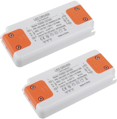 EPLZON 12V 15W LED Transformator LED Niedervolttrafo Kein Rauschen LED Treiber Netzteil für G4 MR16 MR11 GU4 GU5.3 LED Lampen(Packung mit 2 Stück)