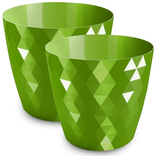 PECZEKO Pot de Fleurs Brillant en Plastique, Décoratif pour Grandes et Petites Fleurs, Lot de 2 Pots à Herbes, Vert, ø 12 cm