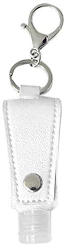 SAKEIOU Clear Empty Bottle Hand Sanitizer Container with Faux Leather Keychain Holder Refillable Bottle White