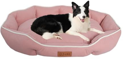 LINGXIYA Rund Hundekissen, Hundesofa, Anti Stress Hundekorb, Rutschfestes Unterseite, Hunde-Beruhigungsbett, Orthopädisches Hundebetten für Kleine, Mittelgroße & Große Hunde, Katzen (Rosa-50cm)