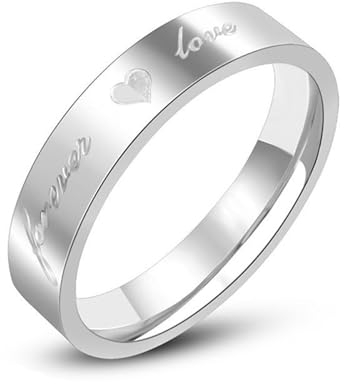 Herren Ringe Edelstahl, Ringe Männer Silber Poliertes 4 Mm Großes „Forever Love“-Herz Ringe für Herren Männer Größe 62 (19.7)