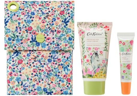 Cath Kidston Hand Cream 50ml, Lip Balm 10ml, Travel Pouch, Shea Butter, Moisturise to Keep Hands Soft, Beauty Gift For Her, Travel Size, Vegan and Cruelty Free