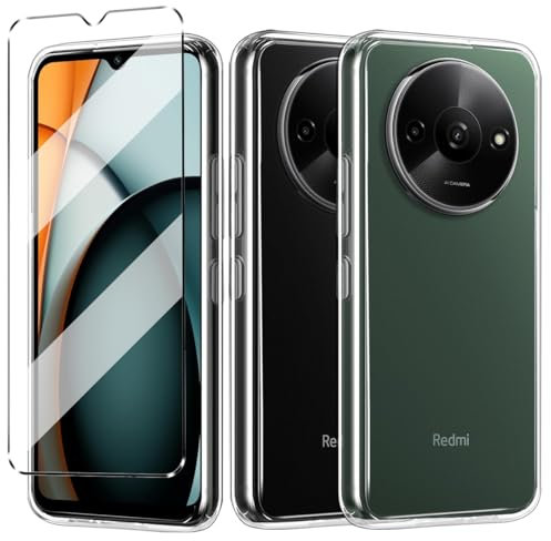 Cover Compatible with Xiaomi Redmi A3 Case with 1 Pack Tempered Glass Screen Protector Phone Case for Xiaomi Redmi A3,Soft TPU Slim Fit Shockproof Anti-Scratch Phone Cover-black