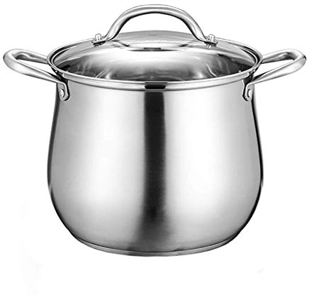 OQHAIR Cacerola de Inducción con Tapa de Vidrio, Acabado de Espejo Pulido, Acero Inoxidable, No Tóxica y Fácil de Limpiar (28 * 28 cm)