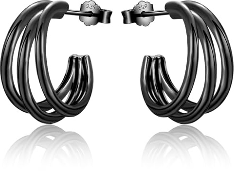 Sterling Silver Huggie Chunky Triple Hoop Earrings for Women - Hypoallergenic Lightweight 18k Gold Plated Claw Design - Birthday Gifts for Her Girls White, Gold