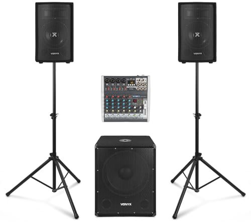 VONYX VX0812BT 2.1 Active PA System Package with 6-Channel VMM-K602 DSP Mixer, Bluetooth PA Mixer, 12-inch Active Subwoofer, and Dual 8-inch Speakers - Ideal for Small Venues and Live Events