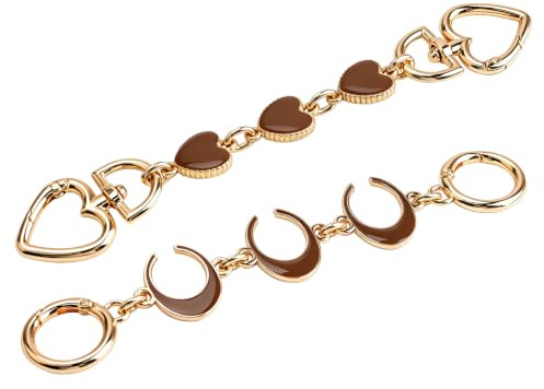 WANDIC Riemen-Taschenketten-Set, 2 Stück Metall-Verlängerungs-Taschenkette Mit Herz-Halbmond-Muster, Goldene Metall-Ersatzkette Für Geldbörse, Tasche, Handtasche, Braun