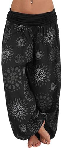 shownicer Haremshosen Damen Kurz Pumphose Hippie Pluderhose Lässige Stoffhose Weite Aladinhose Atmungsaktive Freizeithose Yogahose Strandhose mit Taschen Baggy Hose Leichte Sommerhose