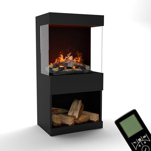 GLOW FIRE Wasserdampf Kamin OGF 2 (Standkamin) - Elektrokamin mit realistischen LED 3D-Flammen, Knistereffekt & Fernbedienung, 55x110x40 cm - Opti-Myst 400 Elektro Kamin mit Holz-Deko, Schwarz