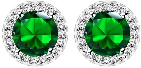 Uloveido Boucles d'Oreilles Solitaire Halo en Zircon Vert, Clous Halo Ronds Simulés Émeraude pour Femmes YA5034