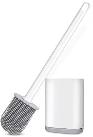 SUCOVA Klobürste Silikon mit flexiblen Borsten - Toilettenbürste aus Silikon mit schnell trocknendem Halter - WC Bürste & Klobürste mit Halter Wandmontage ohne Bohren & Stehen für Badezimmer
