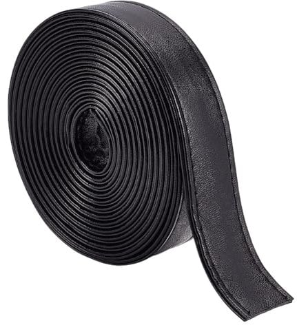 HOBBIESAY Sangle en Cuir Noir de 2.19 mètre avec Coutures Large Cordon Plat en Similicuir Bandes en Similicuir Double Face pour L'Artisanat Ceintures Porte Clés