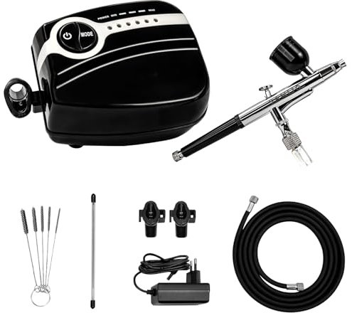 Aerografo Set, Kit Aerógrafo con Compresor Profesional Airbrush Doble Acción Juego de Pistola,Set de Aerógrafo de Doble Acción para Uñas,Maquillaje,Decoración de Pasteles,Modelo,Coloración,Tatuajes