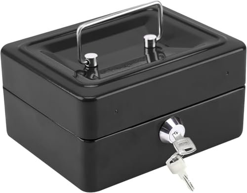 Best House | Metal Cash Money Box with Lock and Key | Cash Box with Slot | 6 Inch | BLACK | Pack of 1 | 6 Compartments, Lockable Portable with Removable Change Tray for Kids Home Office, and Events