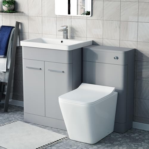 Nes Home Matte Grey 600mm Freestanding Vanity WC Unit & Square Toilet