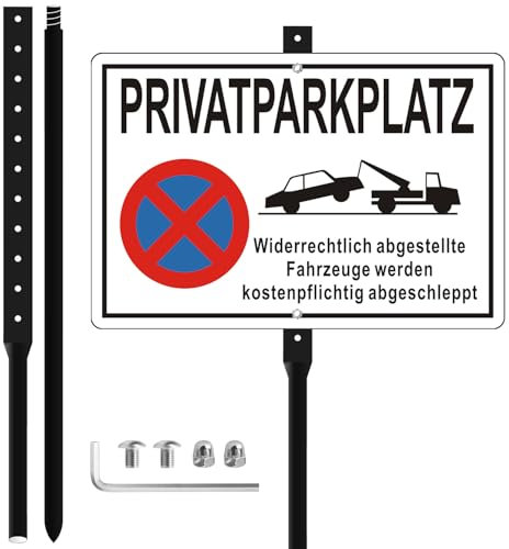 35 × 25 cm Cartello Parcheggio Privato, Piastra in Plastica PVC, Resistente Alle Intemperie e Alla Ruggine, con Viti, Dadi, Chiavi e Pali, per Proprietà e Vialetti (Nero + Bianco)