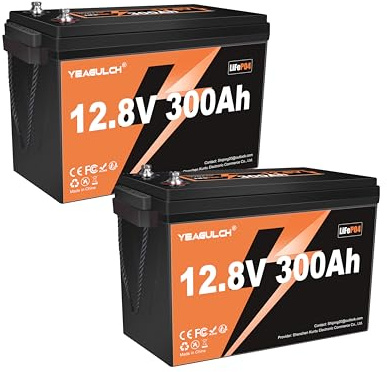 Yeagulch Batterie Lithium 2 x 12V 300Ah LiFePO4 – BMS 200A Intégré, 6000 Cycles, 3840Wh 12V Batterie LiFePO4 Rechargeable adaptée au Camping-Car, Stockage Solaire, Hors Réseau
