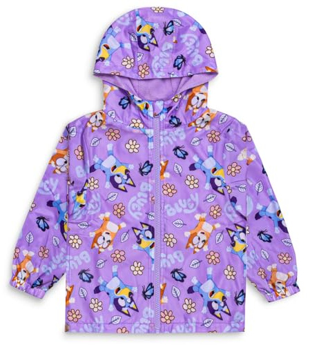 Bluey Girls Raincoat | Lilac Waterproof Fleece Lined Jacket with Hood | Zip-Up Kids Rain Jacket | Toddler Girls Outdoor Coat (2-3)