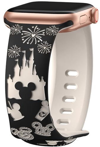 Correa grabada de dibujos animados compatible con correas de Apple Watch de 40 mm, 38 mm, 44 mm, 45 mm, 41 mm, 42 mm, 49 mm, correa deportiva de silicona suave de dos tonos para iWatch Series 10/9/8