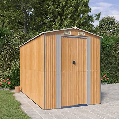 Xichuzi Geräteschuppen, Gerätehaus, Fahrradgarage, Gartenhütte, Fahrradunterstand, Gartenhäuschen, Garten Hütte, Fahrrad Unterstand, Hellbraun 192x357x223 cm Verzinkter Stahl