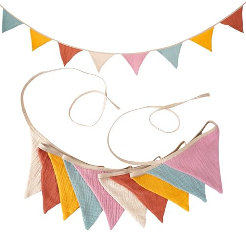 10Pcs Bunting, Fabric Bunting for Nursery Double Sided Pink Bunting Baby Shower Bunting 3.15m Bunting Fabric for Garden Wedding Shower Girls Boys Birthday Bedroom Decoration (Yellow Pink)