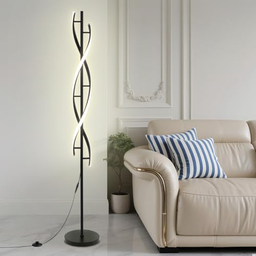 YLTLINK Lampadaire sur Pied Salon Spirale Floor lamp Noir Lampadaire Salon Dimmable Lampe Sur Pied LED Avec télécommande Grande Lampe de Salon Chaude/Froide/Naturelle Silicone Ferronnerie