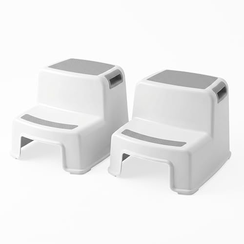 STERUN 2 Pack Double Step Stool for Kids - Sturdy Anti-Slip Toddler 2 Step Stool for Potty Training, Kitchen, and Bathroom