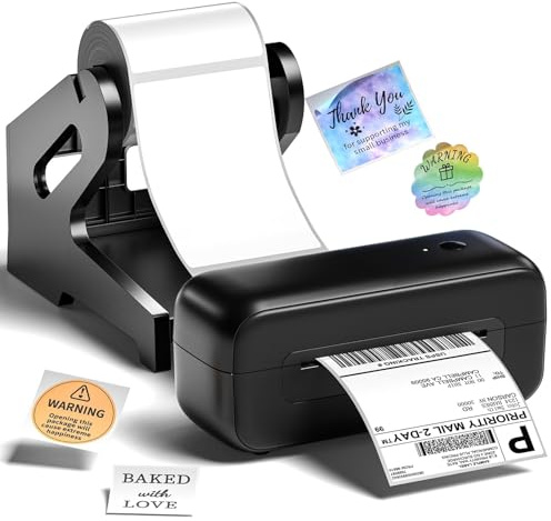 Phomemo DHL-Etikettendrucker mit Etikettenhalter, 4x6-Zoll-Versandetikettendrucker für Telefon/PC, Bluetooth-Etikettendrucker für Versandetiketten,Logo, Adresse, Preis, Gewürzdosenetiketten – Schwarz