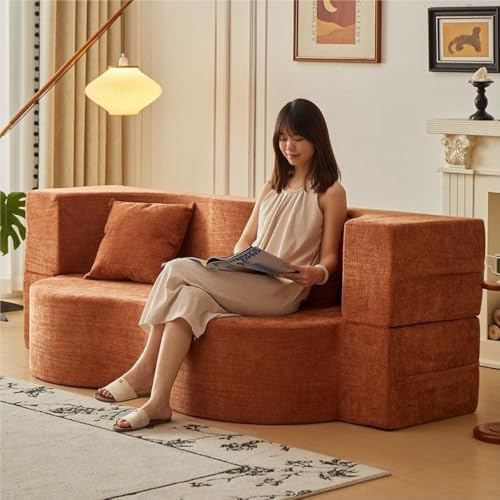 lluoqian with Sleep Vollpolstertes Sofa, komplett waschbares modulares Doppelschlafsofa for Wohn- und Schlafzimmer, faltbar(Caramel Color 2M)