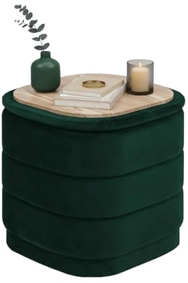 Bonlife Ottoman avec Espace de Rangement,Repose-Pieds Pliable avec Table,Repose-Pieds pour Salon, Chambre à Coucher, Couloir, Velours Vert Bouteille, 38 x 38 x 38 cm