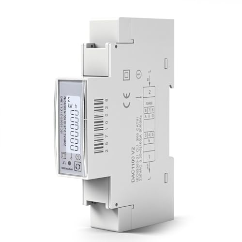 Electricity Meter DIN Rail AC Meter 1 Phase 100 A Intermediate Meter Current RS485 Modbus RTU LCD Digital Electricity Meter 230 V AC 1000 Imp/kWh Meter DIN Rail Power Consumption Meter DAC1100 V2