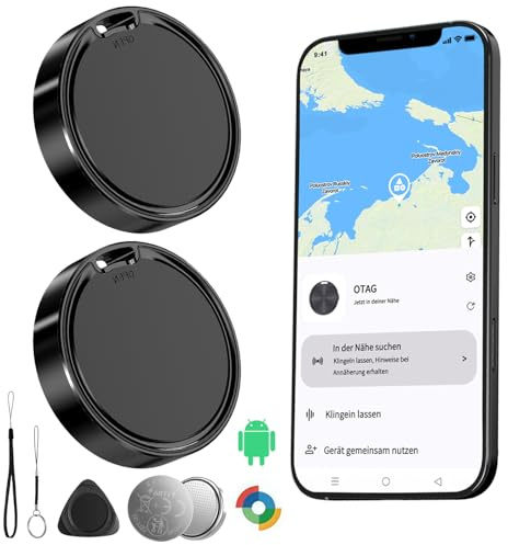 Tracker Android Smart Tag (Android NUR) Schlüsselfinder kompatibel mit Google Finden Hub APP IP67 Bluetooth KeyFinder für Koffer/Gepäck (2pcs-schwarz)