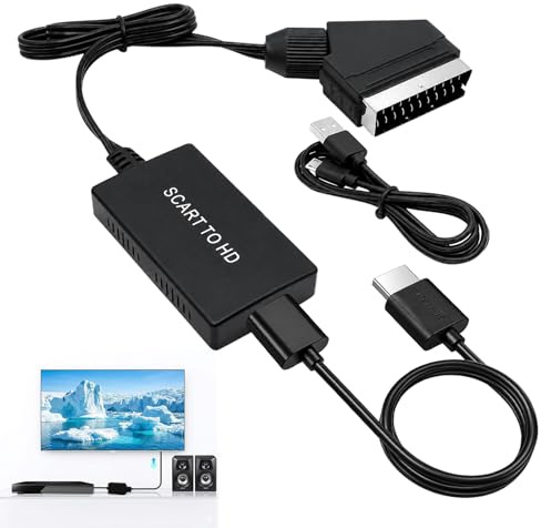 Menibeuty Scart auf HDMI Konverter Set mit 1M HDMI Kabel, Scart zu HDMI Adapter Unterstützt 1080P/720P, Video Audio Wandler für VHS, DVD, Sky, PS3, Wii an HDTV (Nur SCART zu HDMI)