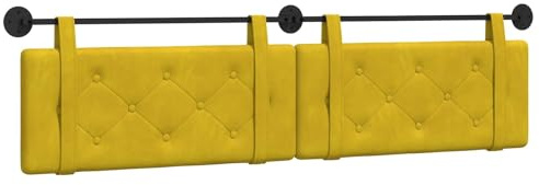 vidaXL Hängendes Kopfteil Gelb Samt, Moderner rechteckiger Wand-Headboard aus Samt, bezogen mit Bändern, Knopfsteppung für entspannende Schlafzimmer-Deko