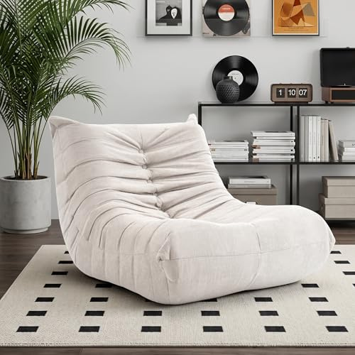 XH.Easy Go Bean Bag Chair for Adults, Togo Lounge Chair with Memory Foam Filling, Giant Bean Bag Sofa, Boneless Floor Chair for Living Room, Bedroom & Gaming Room, Ivory