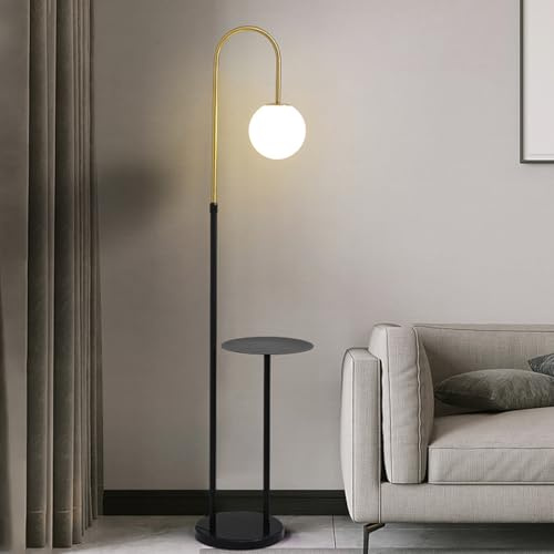 Lampadaire moderne Globe Lampadaire noir Lampes sur pied réglables en hauteur avec table et base en marbre Lampe de lecture sur pied minimaliste en métal pour la décoration de la chambre à coucher