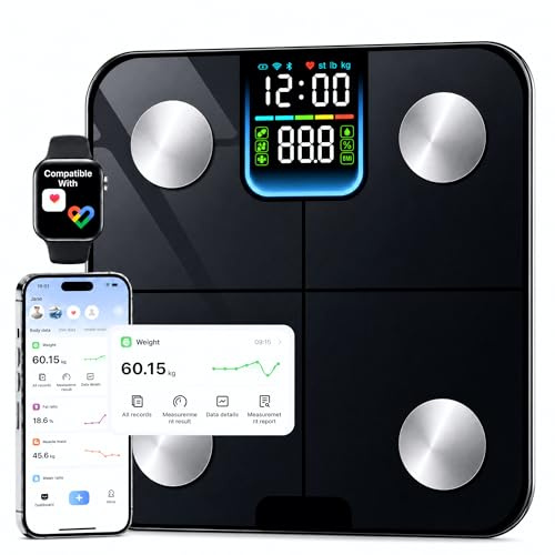 Báscula Inteligente de Análisis Corporal con Bluetooth | Báscula Digital Personal Con 25 Valores De Salud, Sincronización Con Aplicación Para La Reducción De Peso Y Seguimiento