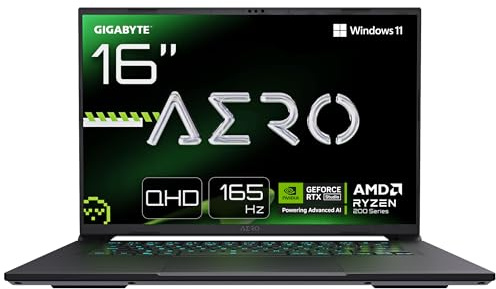 GIGABYTE Aero X16 - Computer portatile da gioco, 165 Hz, WQXGA, Ryzen 9 270, RTX 5060, 16 GB DDR5 5200 MHz, SSD Gen4 1TB, Windows 11 Home, Garanzia 2 anni, Dolby Atmos, Aero X16 3VHL3FRC94DH