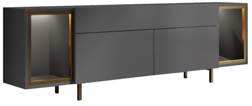 Hanah Home Moderner TV-Ständer mit Beleuchtung, Anthrazit & Gold, 180 cm | 100% Melamin, Metallbeine, Fernbedienung | Stilvoll & Funktional