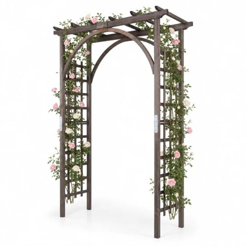 GYMAX Arche de Jardin en Bois pour Roses, Support pour Plantes Grimpantes | Arceau Décorative Extérieure à Sommet Plat, Structure Renforcée, pour Mariage Fête Pelouse et Arrière-Cour, 160x60x216cm