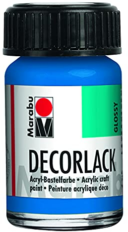 Marabu 11300039095 - Decorlack Acryl Azurblau 095, 15 ml, hochglänzender Acryllack auf Wasserbasis, wetterfest, speichelfest, zum Malen, Schablonieren und für Serviettentechnik