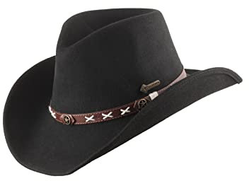Smokey – Wasserabweisender Westernhut aus Wollfilz für Damen & Herren | Robuster Outdoorhut mit breiter Krempe & echtem Leder-Hutband | Stilvoll & wetterfest, Größe S (54-55cm), Schwarz