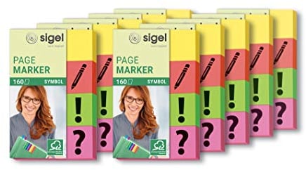 SIGEL HN635/10 Haftmarker Symbole aus Papier, 20 x 50 mm, 10 Stück á 160 Streifen
