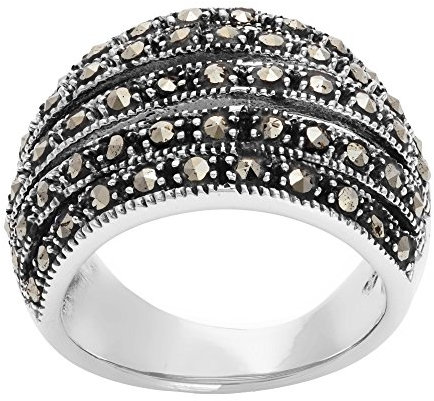 Silverly Mehrreihiger Kuppelring aus 925er Silber mit Markasit | Breiter Gewölbter Ring aus Sterlingsilber im Art-Deco-Vintage-Stil der 20er Jahre | Statement-Schmuck mit Edelsteinen für Damen