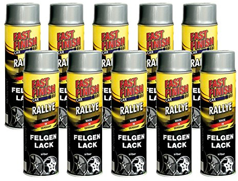 10x 500ml FAST FINISH RALLYE FELGENLACK FELGENSPRAY FELGENSILBER SILBER SPRAY