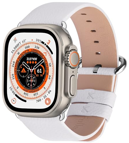 Fullmosa Cinturino per Apple Watch 45mm/44mm/49mm/42mm, Cinturini in Pelle di Ricambio Compatibile con Apple Watch Serie 9 8 7 6 5 4 3 2 1, Apple Watch SE 2/ SE/Ultra/Ultra 2, Bianco