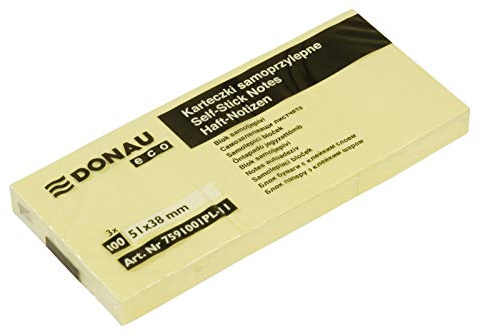 Donau Eco 7591001PL-11 Haftnotizzettel Sticky Notes Notizblöcke Haftnotizen, 3 Blöcke à 100 Blatt 38x51mm, ultragelb hellgelb